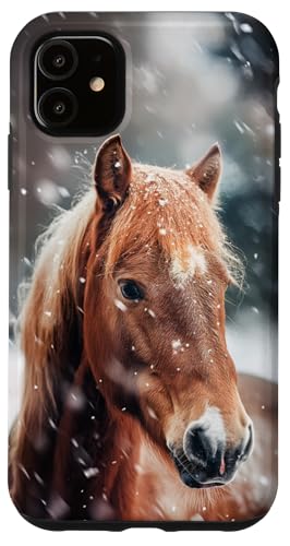 Hülle für iPhone 11 Pferd mit Schneeflocken Pferde Mädchen von Winter Reiten Schnee Pferdemotiv