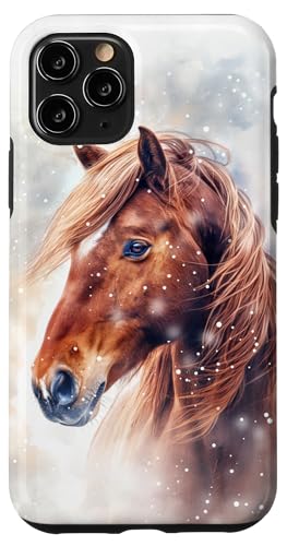Hülle für iPhone 11 Pro Pferd mit Schneeflocken Pferde Mädchen von Winter Reiten Schnee Pferdemotiv