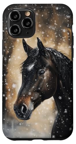 Hülle für iPhone 11 Pro Pferd mit Schneeflocken Pferde Mädchen von Winter Reiten Schnee Pferdemotiv