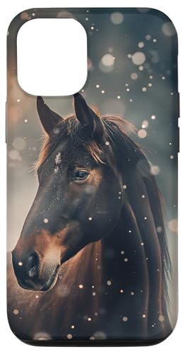 Hülle für iPhone 12/12 Pro Pferd mit Schneeflocken Pferde Mädchen von Winter Reiten Schnee Pferdemotiv