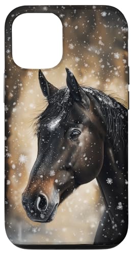 Hülle für iPhone 12/12 Pro Pferd mit Schneeflocken Pferde Mädchen von Winter Reiten Schnee Pferdemotiv