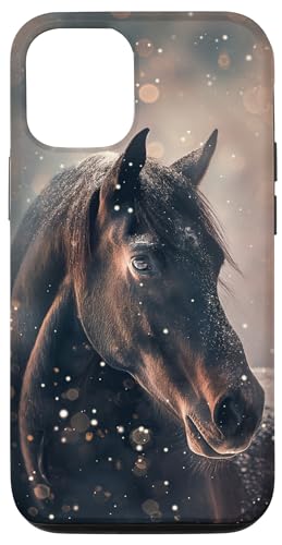 Hülle für iPhone 12/12 Pro Pferd mit Schneeflocken Pferde Mädchen von Winter Reiten Schnee Pferdemotiv