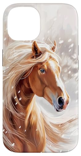 Hülle für iPhone 14 Pferd mit Schneeflocken Pferde Mädchen von Winter Reiten Schnee Pferdemotiv