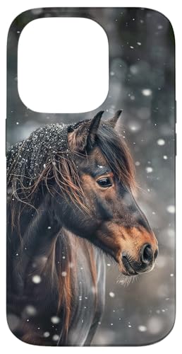 Hülle für iPhone 14 Pro Pferd mit Schneeflocken Pferde Mädchen von Winter Reiten Schnee Pferdemotiv