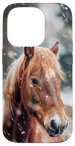 Hülle für iPhone 14 Pro Pferd mit Schneeflocken Pferde Mädchen von Winter Reiten Schnee Pferdemotiv