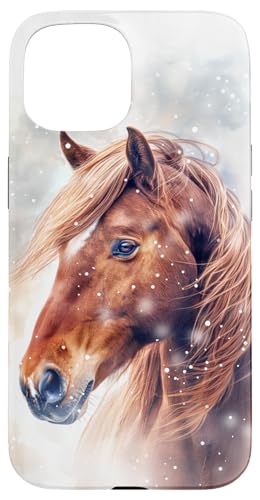Hülle für iPhone 15 Pferd mit Schneeflocken Pferde Mädchen von Winter Reiten Schnee Pferdemotiv