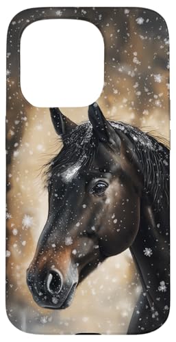 Hülle für iPhone 15 Pro Pferd mit Schneeflocken Pferde Mädchen von Winter Reiten Schnee Pferdemotiv