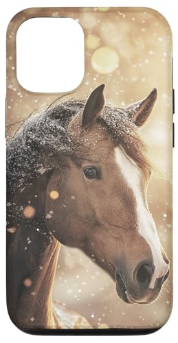 Hülle für iPhone 15 Pro Pferd mit Schneeflocken Pferde Mädchen von Winter Reiten Schnee Pferdemotiv