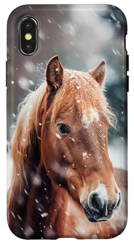 Hülle für iPhone X/XS Pferd mit Schneeflocken Pferde Mädchen von Winter Reiten Schnee Pferdemotiv