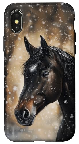 Hülle für iPhone X/XS Pferd mit Schneeflocken Pferde Mädchen von Winter Reiten Schnee Pferdemotiv