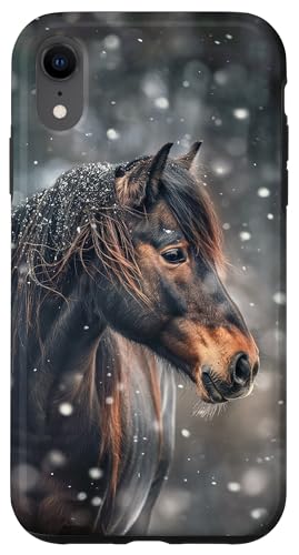 Hülle für iPhone XR Pferd mit Schneeflocken Pferde Mädchen von Winter Reiten Schnee Pferdemotiv