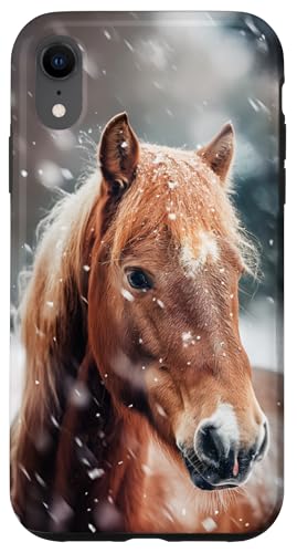 Hülle für iPhone XR Pferd mit Schneeflocken Pferde Mädchen von Winter Reiten Schnee Pferdemotiv