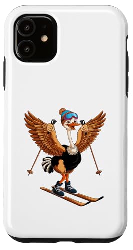 Lustiges Cartoon-Straußen-Ski-Abenteuer Hülle für iPhone 11 von Winter Snow Animals