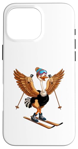 Lustiges Cartoon-Straußen-Ski-Abenteuer Hülle für iPhone 16 Pro Max von Winter Snow Animals