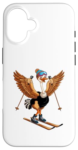 Lustiges Cartoon-Straußen-Ski-Abenteuer Hülle für iPhone 16 von Winter Snow Animals