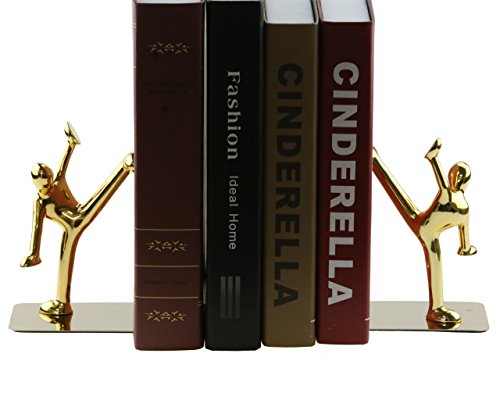 Buchstützen aus Edelstahl, Kung Fu-Man, robust, glänzend, für Büro, Schule, Bibliothek, Zuhause (Gold) von Winterworm