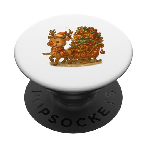 Lustiges Rentier mit Schlitten und Geschenken Vintage PopSockets Klebender PopGrip Lustiges Rentier mit Schlitten und Geschenken Vintage PopSockets Klebender PopGrip von Winterzauber by C.B.L.