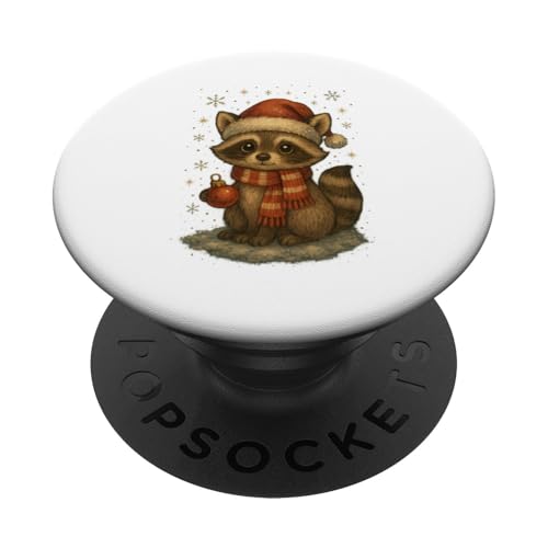 Süßer Weihnachtswaschbär Vintage Design für Kinder PopSockets Klebender PopGrip von Winterzauber by C.B.L.