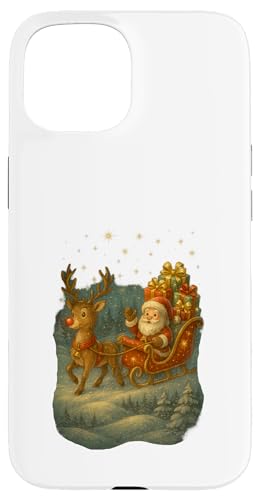 Weihnachtsmann im Schlitten mit Rentier und Geschenken Hülle für iPhone 15 von Winterzauber by C.B.L.