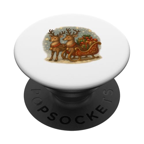 Zwei Rentiere mit Schlitten und Geschenken Vintage PopSockets Klebender PopGrip von Winterzauber by C.B.L.