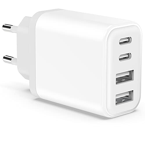 USB C Ladegerät, 40W 4-Port USBC Netzteil Adapter Mehrfach für iPhone 15 14 13 12 11 Pro Max SE 2020 XS XR X 8 7 6 Plus, iPad, Samsung, Schnellladegerät Handy Stecker Charger Ladestecker Ladeadapter von Wiomeog