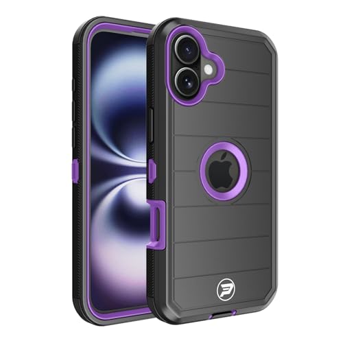 Wireless PROTECH Schutzhülle kompatibel mit Apple iPhone 16 Plus (Bildschirmgröße 6,7 Zoll), robuste, dreilagige Schutzhülle aus TPU und PC (Schwarz/Lila) von Wireless PROTECH