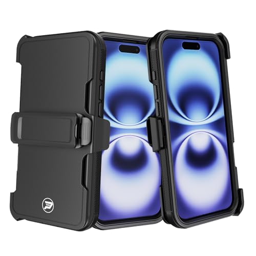 Wireless PROTECH Schutzhülle kompatibel mit Apple iPhone 16 Plus (Bildschirmgröße 6,7 Zoll), robustes Gürtelclip-Holster mit robustem dreilagigem TPU und Polycarbonat, glatte Schutzhülle, Schwarz von Wireless PROTECH