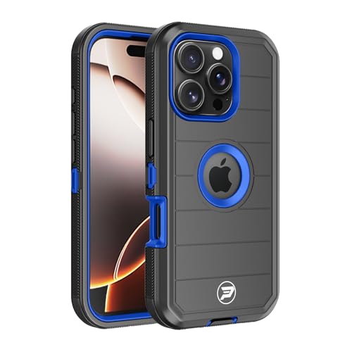 Wireless PROTECH Schutzhülle kompatibel mit Apple iPhone 16 Pro (Bildschirmgröße 6,3 Zoll), robuste, dreilagige Schutzhülle aus TPU und Polycarbonat (Schwarz-Blau) von Wireless PROTECH