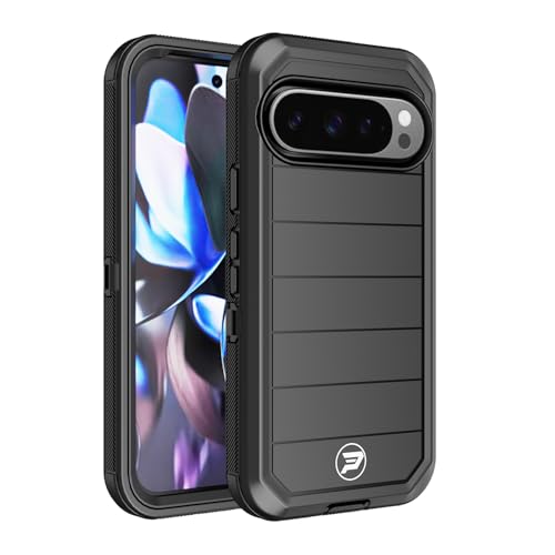 Wireless PROTECH Schutzhülle kompatibel mit Google Pixel 9 und Pixel 9 Pro (6,3 Zoll Bildschirm), robuste, dreilagige TPU und PC gefütterte Hülle, Schwarz/Schwarz von Wireless PROTECH
