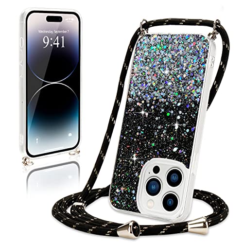 Wirvyuer Handykette Hülle für iPhone 14 Pro Max Handyhülle mit Kordel Glitzer Schutzhülle mit Band zum Umhängen Halskette Silikon Case mit Schnur für iPhone 14 Pro Max Schwarz Wirvyuer Handykette Hülle für iPhone 14 Pro Max Handyhülle mit Kordel Glitzer Schutzhülle mit Band zum Umhängen Halskette Silikon Case mit Schnur für iPhone 14 Pro Max Schwarz von Wirvyuer