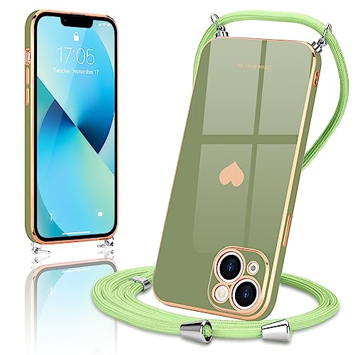 Wirvyuer Handykette Kompatibel mit iPhone 13 Handyhülle Necklace Hülle mit Band zum Umhängen Kameraschutz Liebesherz Schutzhülle mit Halsband Galvanik Silikon Umhängetasche für iPhone 13 Hellgrün Wirvyuer Handykette Kompatibel mit iPhone 13 Handyhülle Necklace Hülle mit Band zum Umhängen Kameraschutz Liebesherz Schutzhülle mit Halsband Galvanik Silikon Umhängetasche für iPhone 13 Hellgrün von Wirvyuer