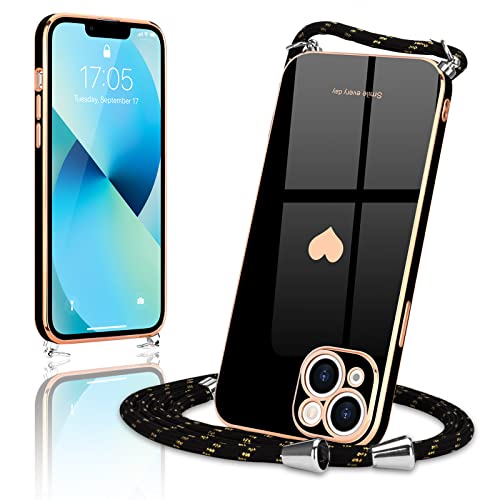 Wirvyuer Handykette Kompatibel mit iPhone 13 Handyhülle Necklace Hülle mit Band zum Umhängen Kameraschutz Liebesherz Schutzhülle mit Halsband Galvanik Silikon Umhängetasche für iPhone 13 Schwarz Wirvyuer Handykette Kompatibel mit iPhone 13 Handyhülle Necklace Hülle mit Band zum Umhängen Kameraschutz Liebesherz Schutzhülle mit Halsband Galvanik Silikon Umhängetasche für iPhone 13 Schwarz von Wirvyuer