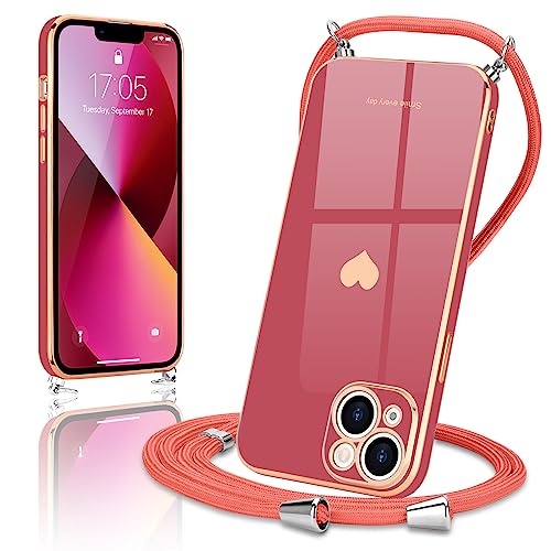 Wirvyuer Handykette Kompatibel mit iPhone 13 Handyhülle Necklace Hülle mit Band zum Umhängen Kameraschutz Liebesherz Schutzhülle mit Halsband Galvanik Silikon Umhängetasche für iPhone 13 Rot Wirvyuer Handykette Kompatibel mit iPhone 13 Handyhülle Necklace Hülle mit Band zum Umhängen Kameraschutz Liebesherz Schutzhülle mit Halsband Galvanik Silikon Umhängetasche für iPhone 13 Rot von Wirvyuer