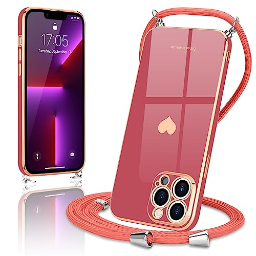 Wirvyuer Handykette Kompatibel mit iPhone 13 Pro Max Handyhülle Necklace Hülle mit Band zum Umhängen Kameraschutz Liebesherz Schutzhülle mit Kordel Silikon Umhängetasche für iPhone 13 Pro Max Rot Wirvyuer Handykette Kompatibel mit iPhone 13 Pro Max Handyhülle Necklace Hülle mit Band zum Umhängen Kameraschutz Liebesherz Schutzhülle mit Kordel Silikon Umhängetasche für iPhone 13 Pro Max Rot von Wirvyuer