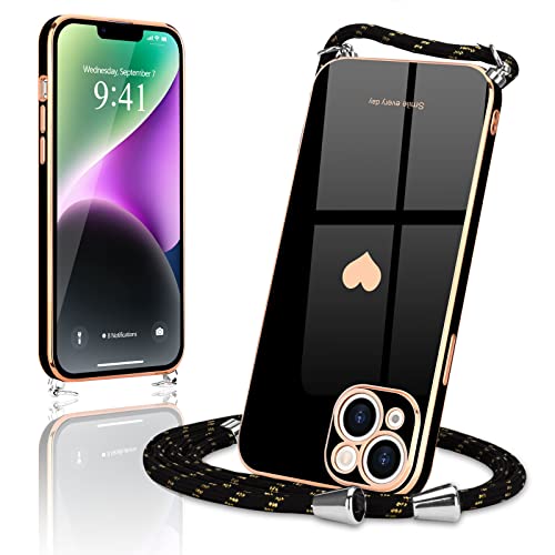Wirvyuer Handykette Kompatibel mit iPhone 14 Handyhülle Necklace Hülle mit Band zum Umhängen Kameraschutz Liebesherz Schutzhülle mit Halsband Galvanik Silikon Umhängetasche für iPhone 14 Schwarz Wirvyuer Handykette Kompatibel mit iPhone 14 Handyhülle Necklace Hülle mit Band zum Umhängen Kameraschutz Liebesherz Schutzhülle mit Halsband Galvanik Silikon Umhängetasche für iPhone 14 Schwarz von Wirvyuer