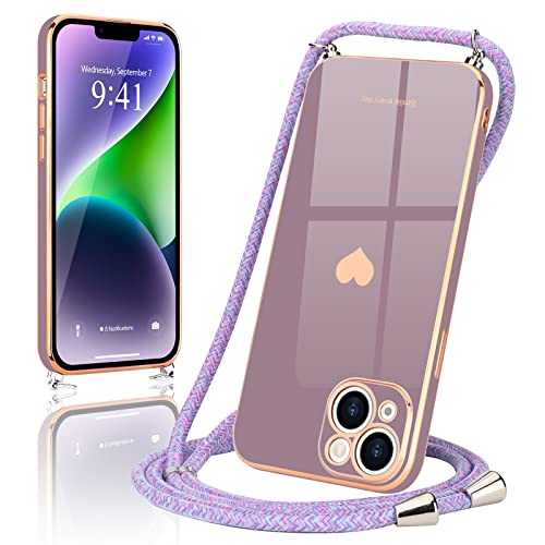Wirvyuer Handykette Kompatibel mit iPhone 14 Plus Handyhülle Necklace Hülle mit Band zum Umhängen Kameraschutz Liebesherz Schutzhülle mit Halsband Silikon Umhängetasche für iPhone 14 Plus Lavendel Wirvyuer Handykette Kompatibel mit iPhone 14 Plus Handyhülle Necklace Hülle mit Band zum Umhängen Kameraschutz Liebesherz Schutzhülle mit Halsband Silikon Umhängetasche für iPhone 14 Plus Lavendel von Wirvyuer