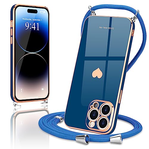 Wirvyuer Handykette Kompatibel mit iPhone 14 Pro Handyhülle Necklace Hülle mit Band zum Umhängen Kameraschutz Liebesherz Schutzhülle mit Halsband Silikon Umhängetasche für iPhone 14 Pro Blau Wirvyuer Handykette Kompatibel mit iPhone 14 Pro Handyhülle Necklace Hülle mit Band zum Umhängen Kameraschutz Liebesherz Schutzhülle mit Halsband Silikon Umhängetasche für iPhone 14 Pro Blau von Wirvyuer