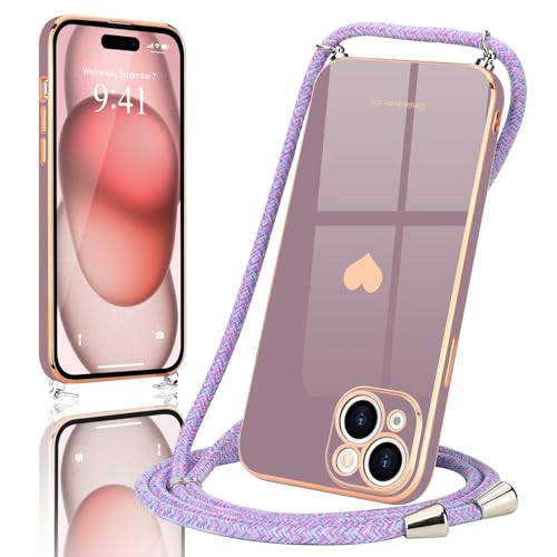 Wirvyuer Handykette Kompatibel mit iPhone 15 Handyhülle Necklace Hülle mit Band zum Umhängen Kameraschutz Liebesherz Schutzhülle mit Halsband Galvanik Silikon Umhängetasche für iPhone 15 Lavendel Wirvyuer Handykette Kompatibel mit iPhone 15 Handyhülle Necklace Hülle mit Band zum Umhängen Kameraschutz Liebesherz Schutzhülle mit Halsband Galvanik Silikon Umhängetasche für iPhone 15 Lavendel von Wirvyuer
