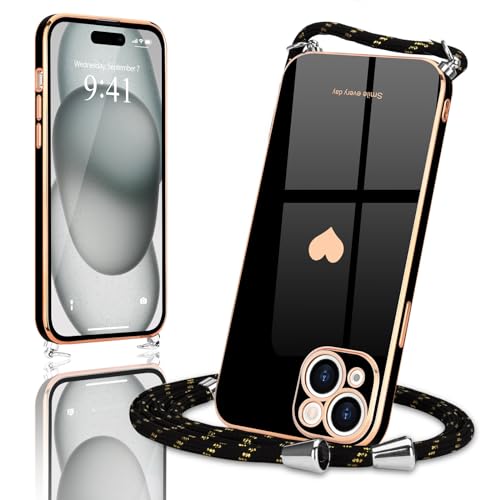 Wirvyuer Handykette Kompatibel mit iPhone 15 Handyhülle Necklace Hülle mit Band zum Umhängen Kameraschutz Liebesherz Schutzhülle mit Halsband Galvanik Silikon Umhängetasche für iPhone 15 Schwarz Wirvyuer Handykette Kompatibel mit iPhone 15 Handyhülle Necklace Hülle mit Band zum Umhängen Kameraschutz Liebesherz Schutzhülle mit Halsband Galvanik Silikon Umhängetasche für iPhone 15 Schwarz von Wirvyuer