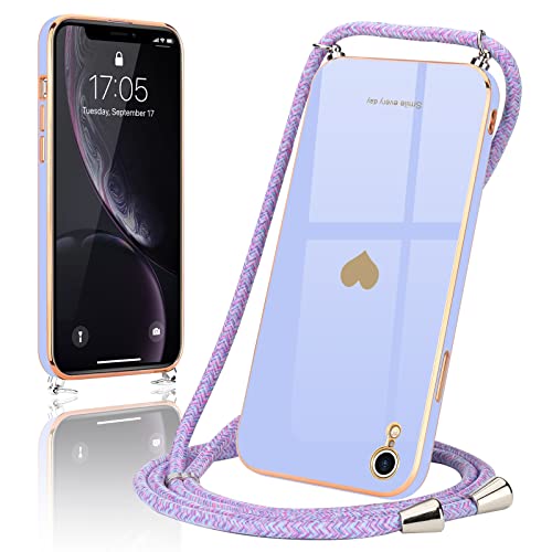 Wirvyuer Handykette Kompatibel mit iPhone Xr Handyhülle Necklace Hülle mit Band zum Umhängen Kameraschutz Liebesherz Schutzhülle mit Halsband Galvanik Silikon Umhängetasche für iPhone Xr Lila Wirvyuer Handykette Kompatibel mit iPhone Xr Handyhülle Necklace Hülle mit Band zum Umhängen Kameraschutz Liebesherz Schutzhülle mit Halsband Galvanik Silikon Umhängetasche für iPhone Xr Lila von Wirvyuer