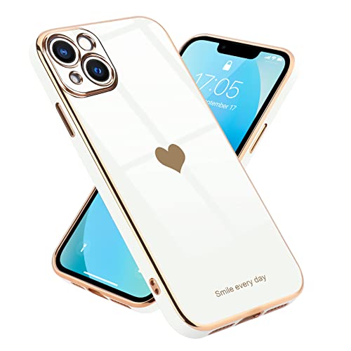 Wirvyuer Hülle Kompatibel mit iPhone 13 Handyhülle Liebesherz Mädchen Schutzhülle Silikon Cute Love Slim Case Stoßfeste Kameraschutz Hülle für iPhone 13 Weiß von Wirvyuer