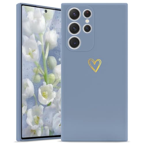 Wirvyuer Kompatibel mit Samsung Galaxy S22 Ultra 5G Handyhülle Mädchen Hülle Gold Liebesherz Weich Silikon Case Süßes Gold Love Slim Stoßfest Schutzhülle für Samsung S22 Ultra 5G Grau von Wirvyuer