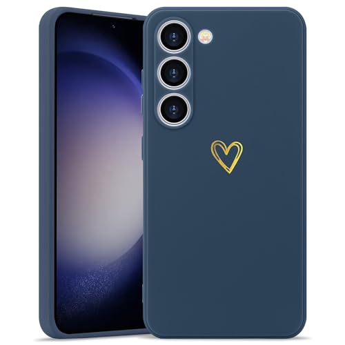 Wirvyuer Kompatibel mit Samsung Galaxy S23 5G Handyhülle Mädchen Hülle Gold Liebesherz Weich Silikon Case Süßes Gold Love Slim Stoßfest Schutzhülle für Samsung S23 5G Dunkelblau von Wirvyuer