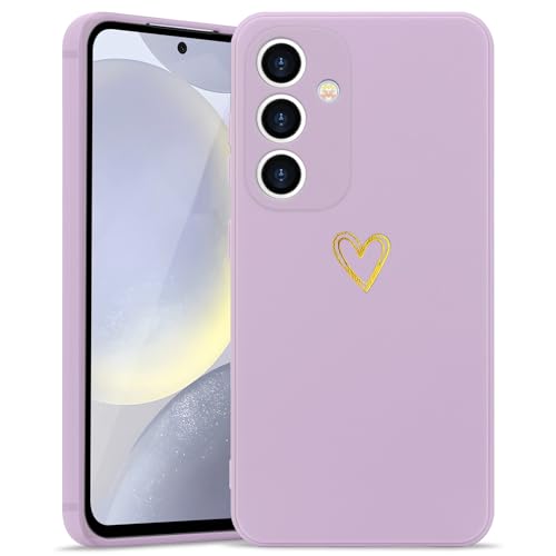 Wirvyuer Kompatibel mit Samsung Galaxy S24 5G Handyhülle Mädchen Hülle Gold Liebesherz Weich Silikon Case Süßes Gold Love Slim Stoßfest Schutzhülle für Samsung S24 5G Lila von Wirvyuer