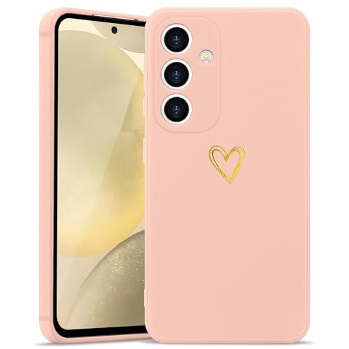 Wirvyuer Kompatibel mit Samsung Galaxy S24 5G Hülle Mädchen Handyhülle Gold Liebesherz Weich Silikon Case Süßes Gold Love Slim Stoßfest Schutzhülle für Samsung S24 5G Rosa von Wirvyuer