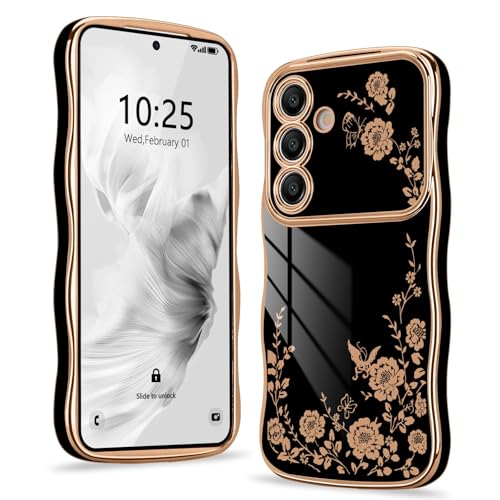 Wirvyuer Kompatibel mit Samsung Galaxy S25 Hülle Blumenmuster Wellen Lockige Form Handyhülle mit erhoben Kameraschutz Mädchen Galvanik Schutzhülle Silikon Girls Case für Samsung S25 Schwarz Wirvyuer Kompatibel mit Samsung Galaxy S25 Hülle Blumenmuster Wellen Lockige Form Handyhülle mit erhoben Kameraschutz Mädchen Galvanik Schutzhülle Silikon Girls Case für Samsung S25 Schwarz von Wirvyuer