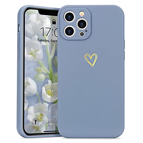 Wirvyuer Kompatibel mit iPhone 13 Pro Max Handyhülle Mädchen Hülle Gold Liebesherz Weich Silikon Case Süßes Gold Love Slim Stoßfest Schutzhülle für iPhone 13 Pro Max Grau von Wirvyuer