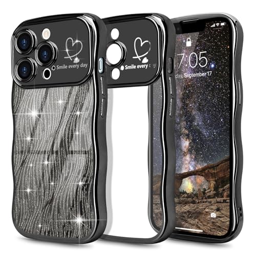 Wirvyuer Kompatibel mit iPhone 13 Pro Max Hülle Glitzer Wellen Lockige Form Handyhülle mit abnehmbaren Glitter Karte Transparent Schutzhülle Weiche Silikon Case für iPhone 13 Pro Max Schwarz von Wirvyuer