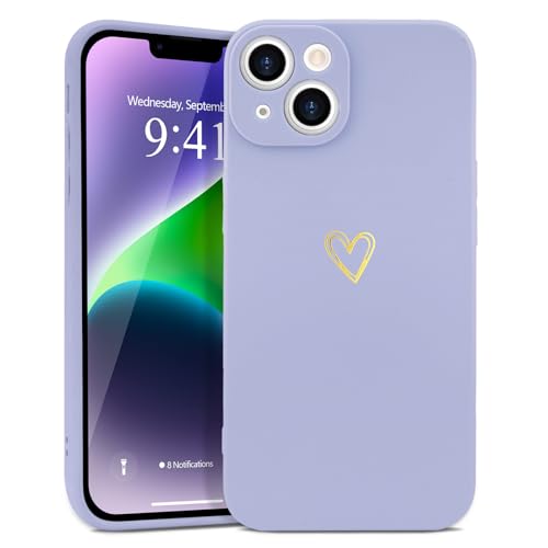 Wirvyuer Kompatibel mit iPhone 14 Handyhülle Mädchen Hülle Gold Liebesherz Weich Silikon Case Süßes Gold Love Slim Stoßfest Schutzhülle für iPhone 14 Flieder Lila Wirvyuer Kompatibel mit iPhone 14 Handyhülle Mädchen Hülle Gold Liebesherz Weich Silikon Case Süßes Gold Love Slim Stoßfest Schutzhülle für iPhone 14 Flieder Lila von Wirvyuer