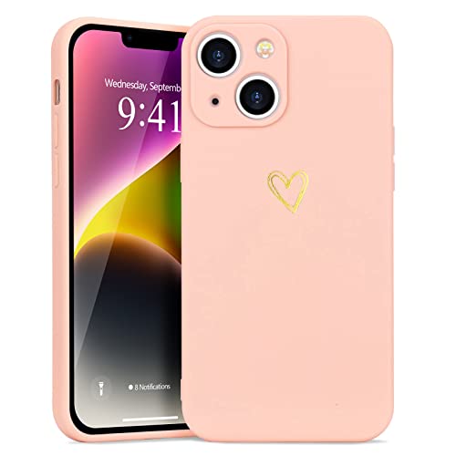 Wirvyuer Kompatibel mit iPhone 14 Handyhülle Mädchen Hülle Gold Liebesherz Weich Silikon Case Süßes Gold Love Slim Stoßfest Schutzhülle für iPhone 14 Rosa von Wirvyuer